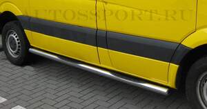 Защита порогов В2 труба D70  нержавейка с накладками  4 проступи для VW TRANSPORTER T5 long 2003-2015