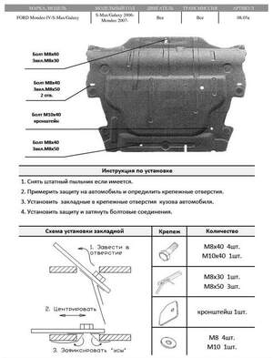 Защита картера и КПП АВС-Дизайн Ford Mondeo минивен 2WD 2007-2015