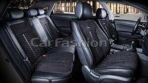 комплект на машину экокожа/замша «STALKER PLUS» черный/черный/т.серый 21053