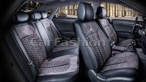 Комплект на машину экокожа/замша «STALKER PLUS» т.серый/черный/т.серый 21056