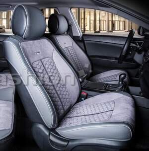 Накидки передние экокожа/замша «STALKER» серый/черный/серый 21058