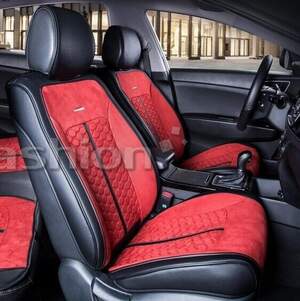 Накидки передние экокожа/замша «STALKER» красный/черный/красный 21059