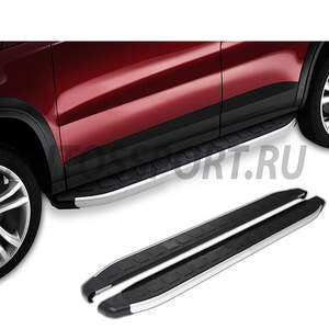 Пороги-подножки DOLUNAY для SSANG YONG ACTYON SPORT 2007-2011 (алюминий+пластик) от ERKUL
